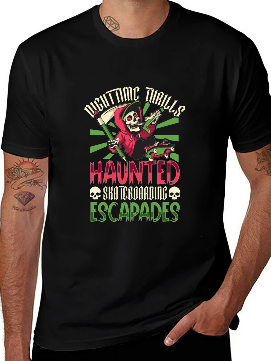 Nighttime Thrills Haunted Skateboarding Escapades T-Shirt