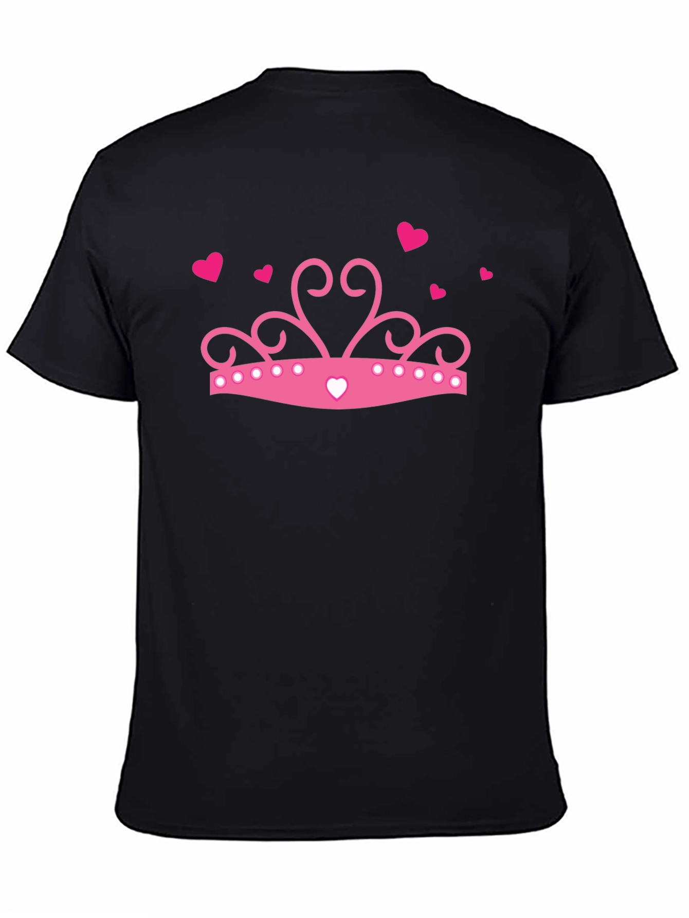 Pink Princess Crown Graphic Black T-Shirt