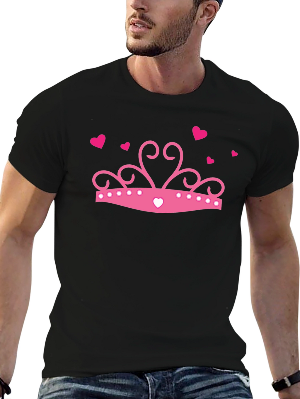 Pink Princess Crown Graphic Black T-Shirt