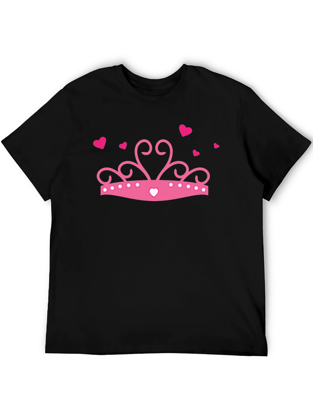 Pink Princess Crown Graphic Black T-Shirt
