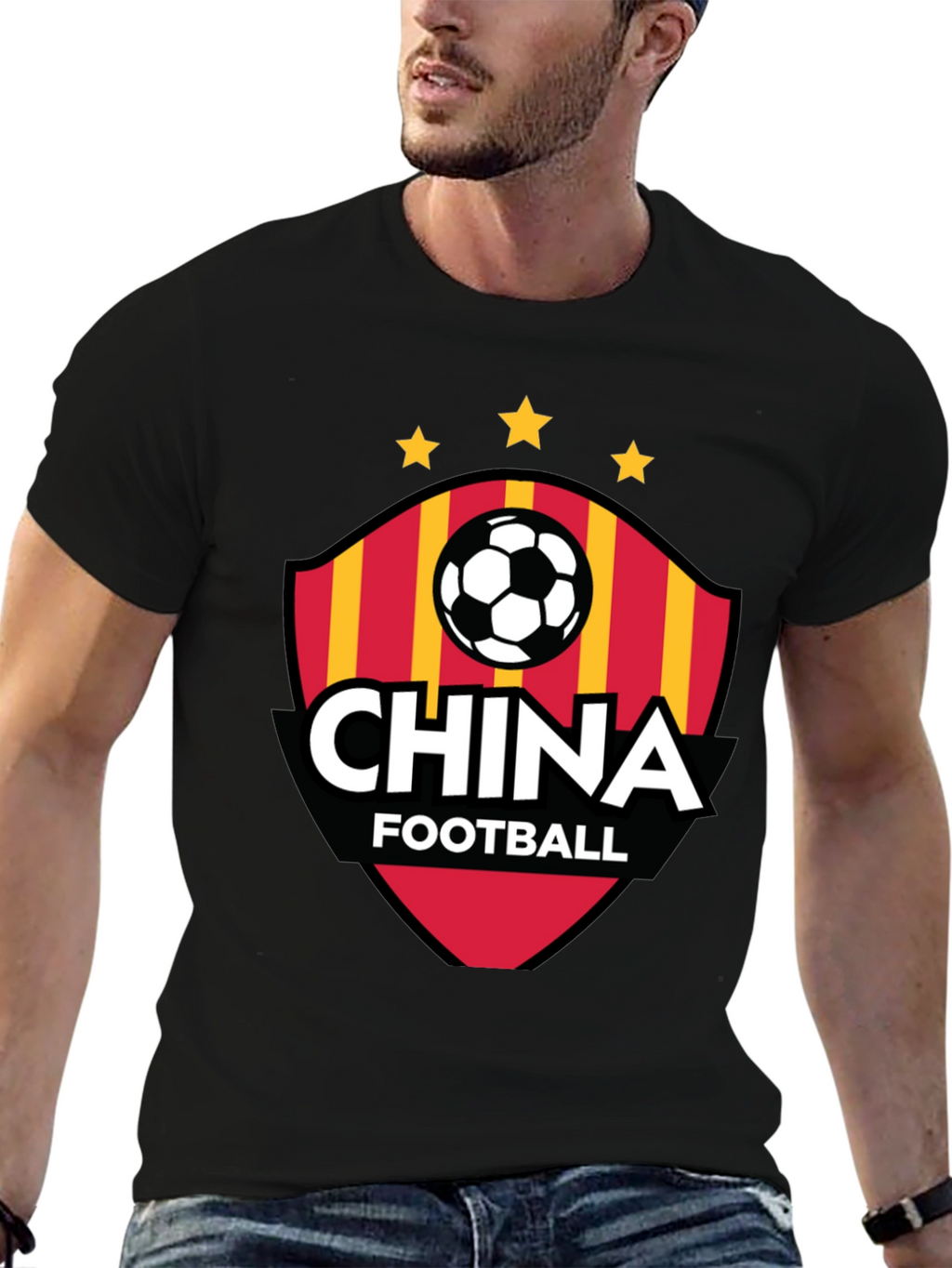 China Football T-Shirt - Black Crew Neck