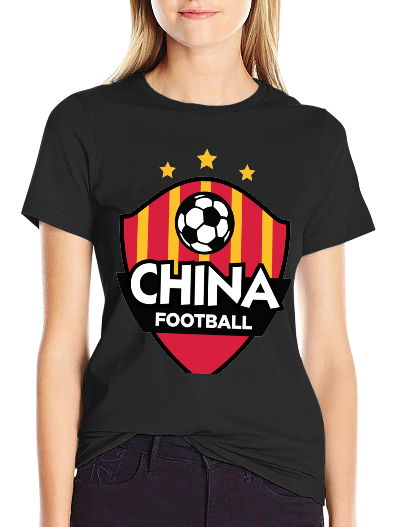 China Football T-Shirt - Black Crew Neck