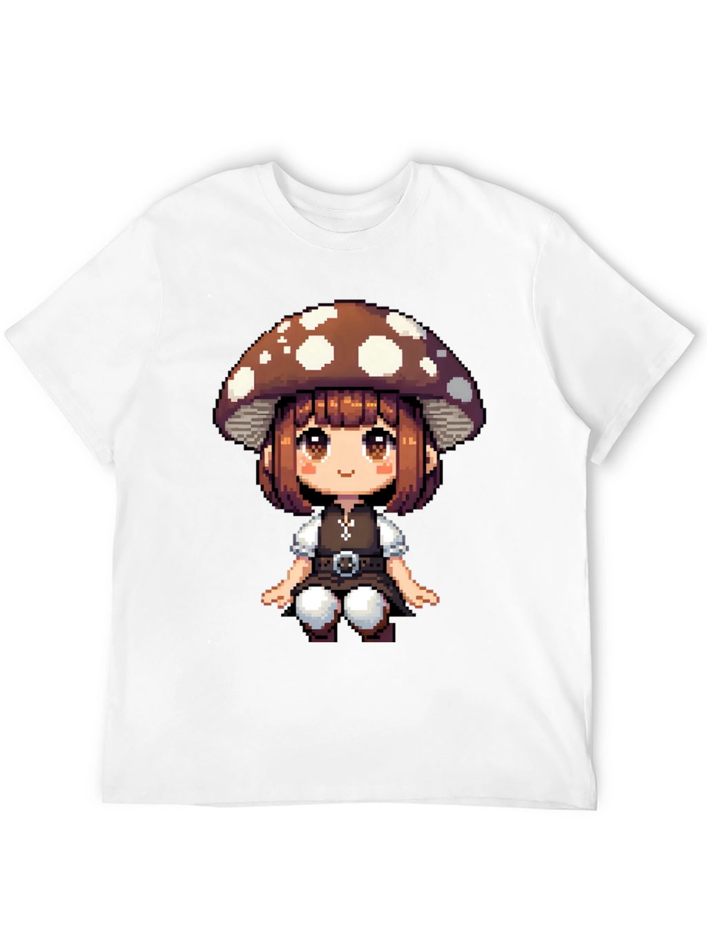 Mushroom Girl Pixel Art T-Shirt - Black Cotton Tee