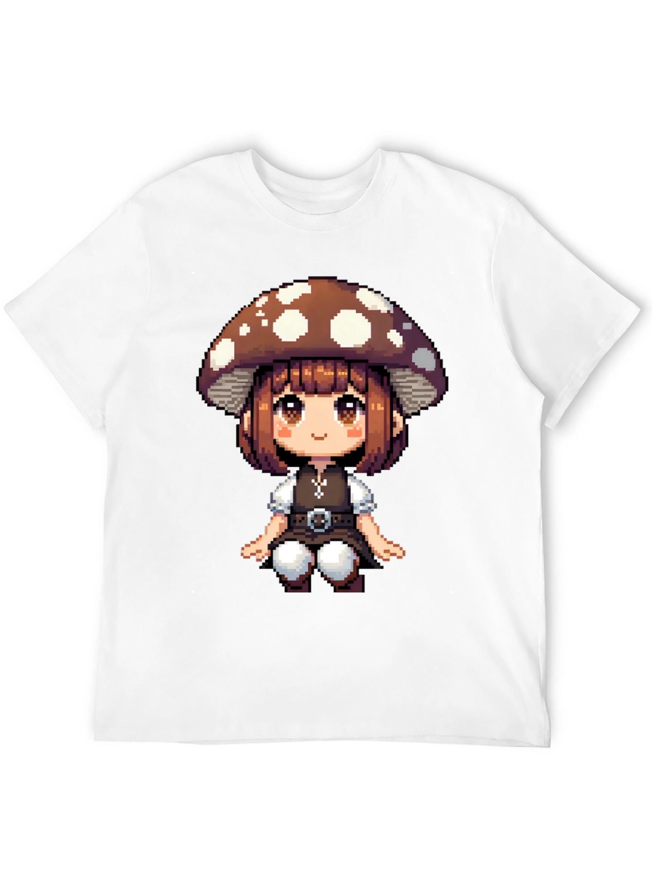 Mushroom Girl Pixel Art T-Shirt - Black Cotton Tee
