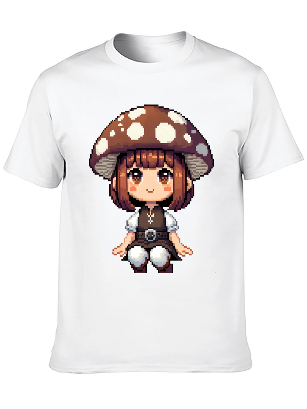 Mushroom Girl Pixel Art T-Shirt - Black Cotton Tee