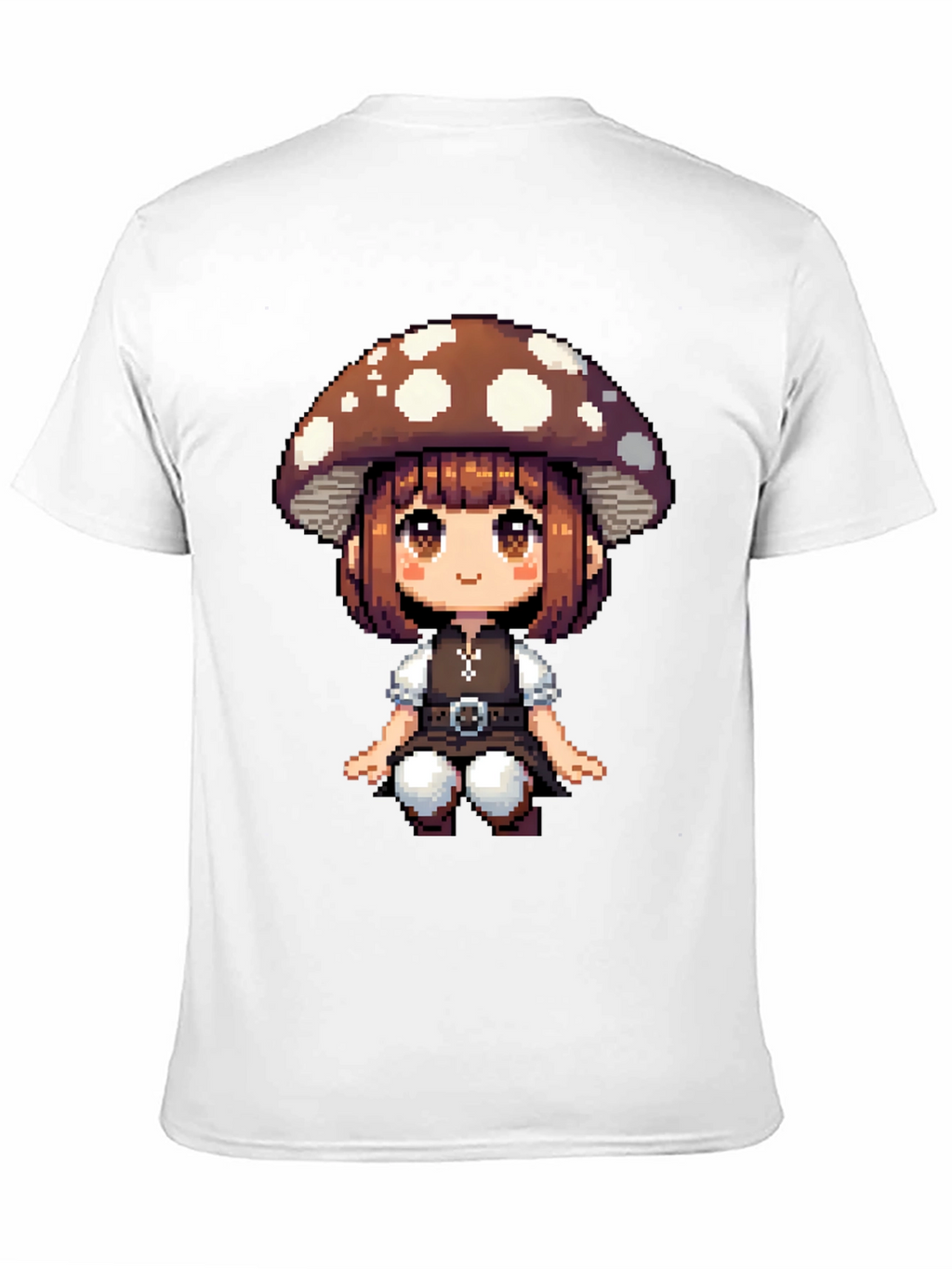 Mushroom Girl Pixel Art T-Shirt - Black Cotton Tee