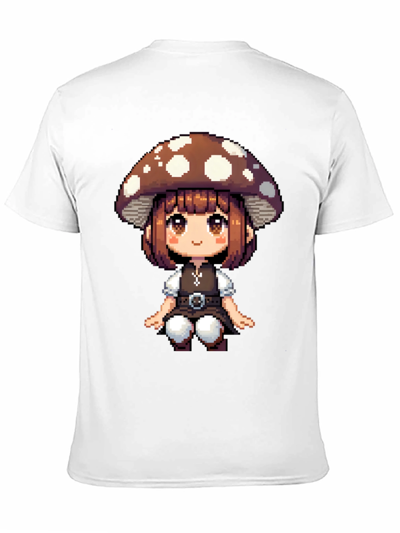 Mushroom Girl Pixel Art T-Shirt - Black Cotton Tee