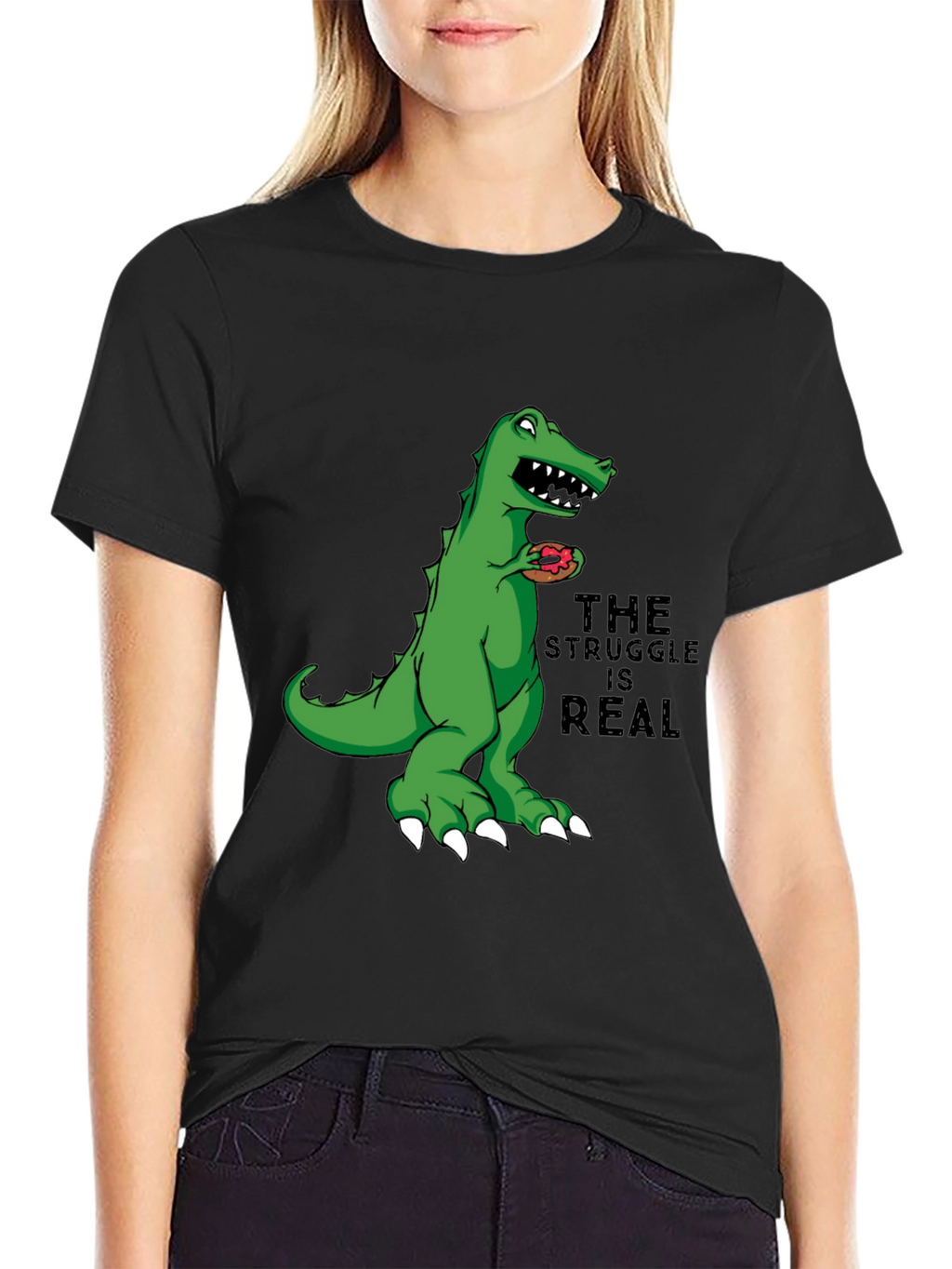 Dino Donut Struggle T-Shirt - Black