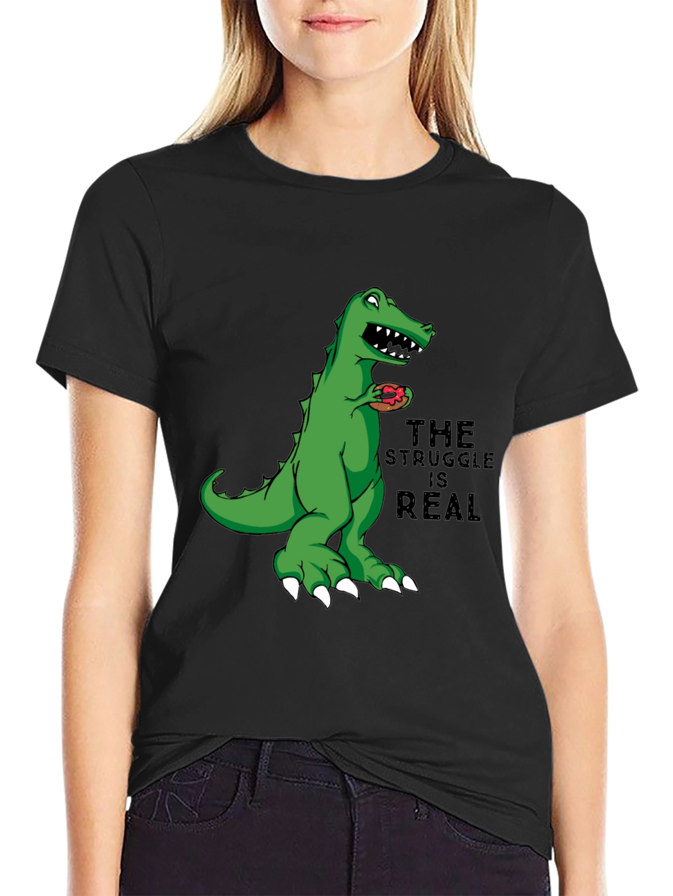 Dino Donut Struggle T-Shirt - Black