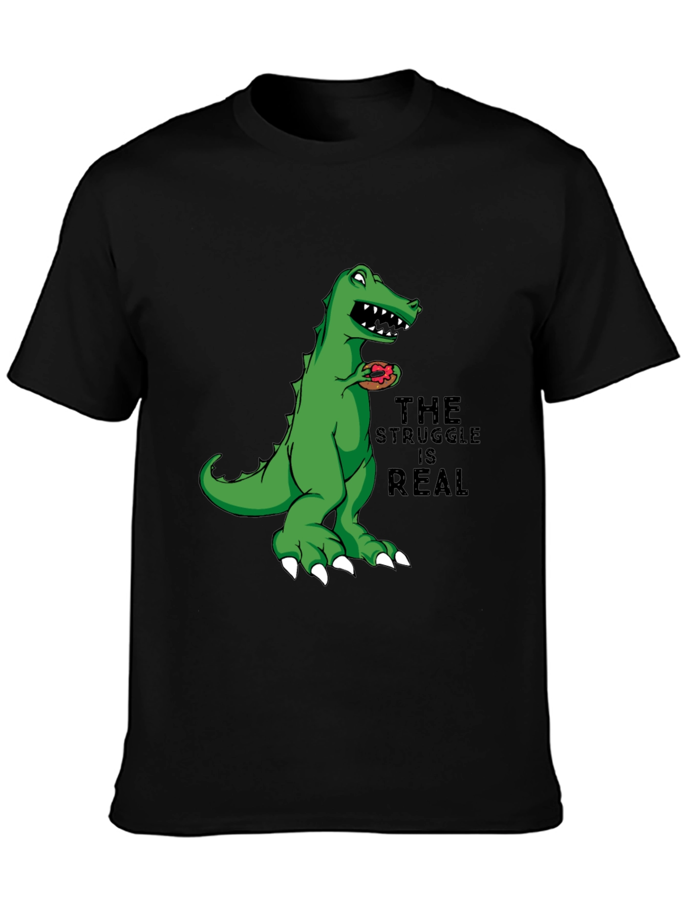 Dino Donut Struggle T-Shirt - Black