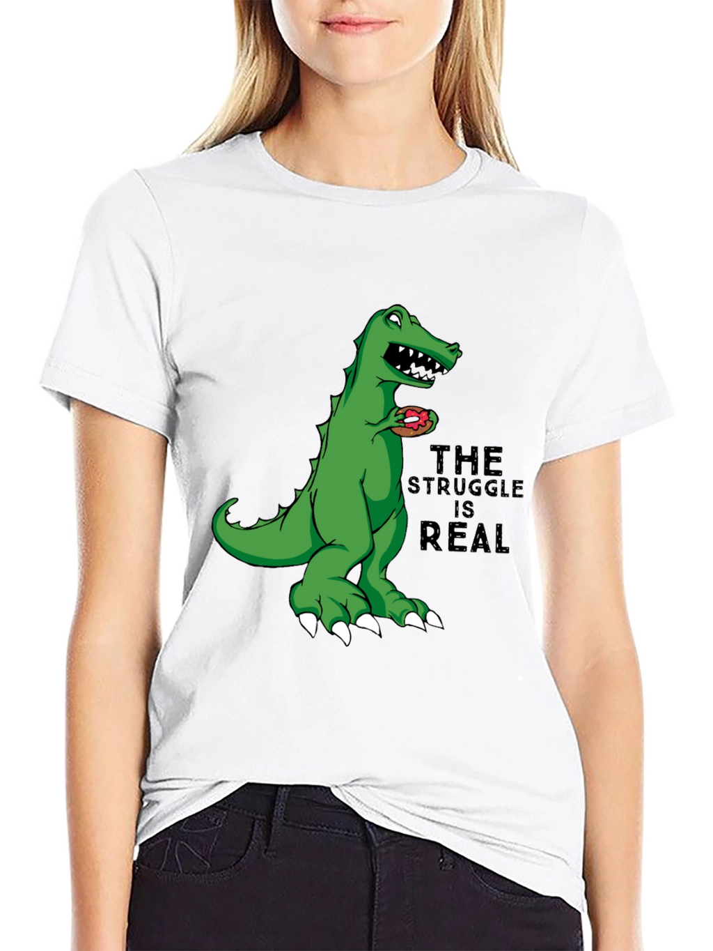 Dino Donut Struggle T-Shirt - Black