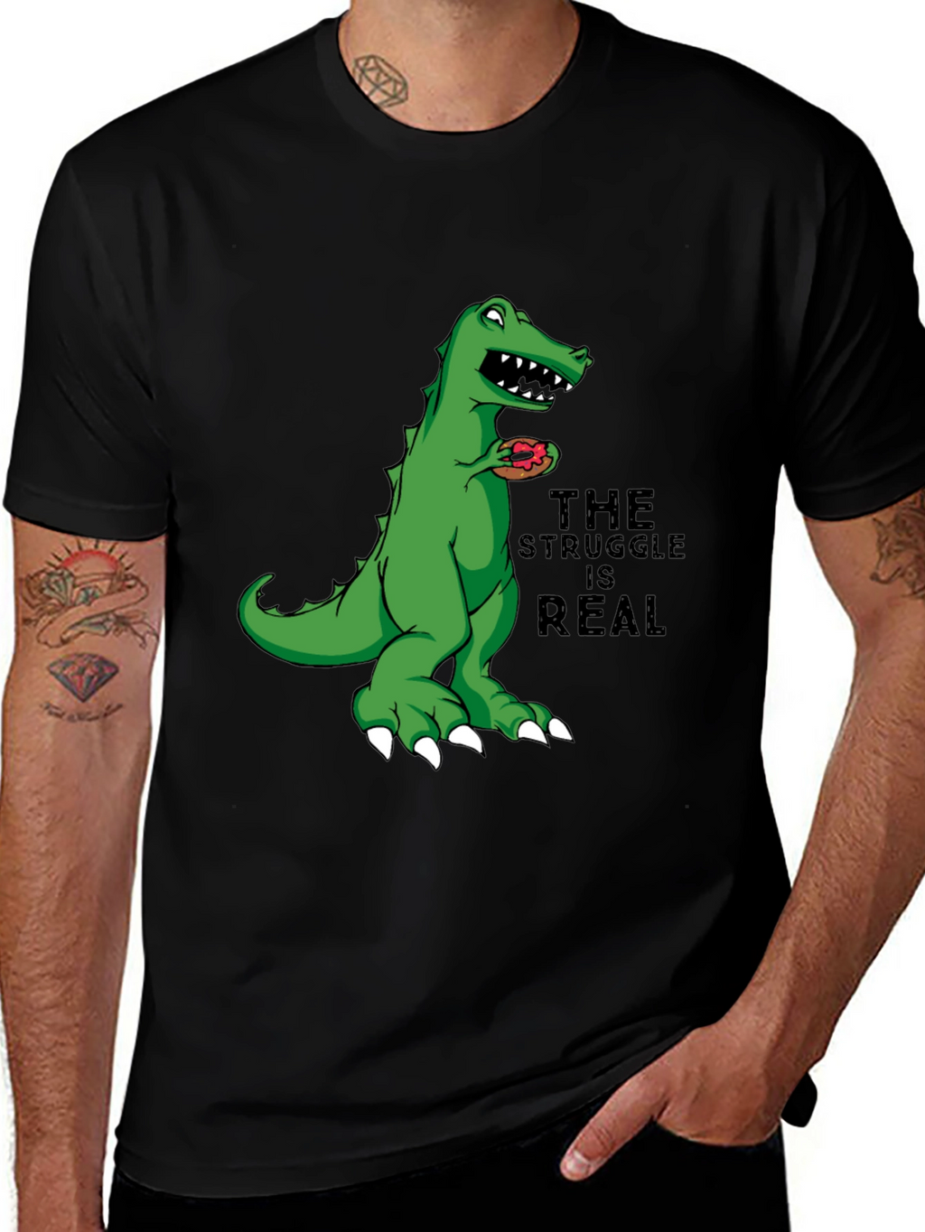 Dino Donut Struggle T-Shirt - Black