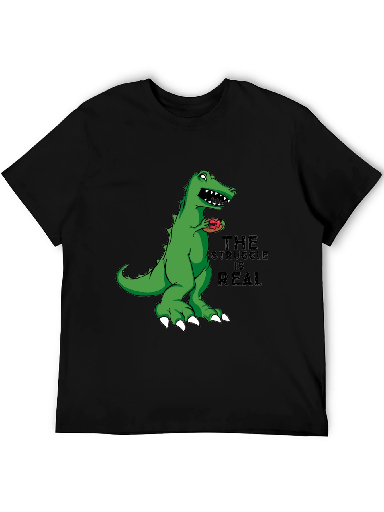 Dino Donut Struggle T-Shirt - Black