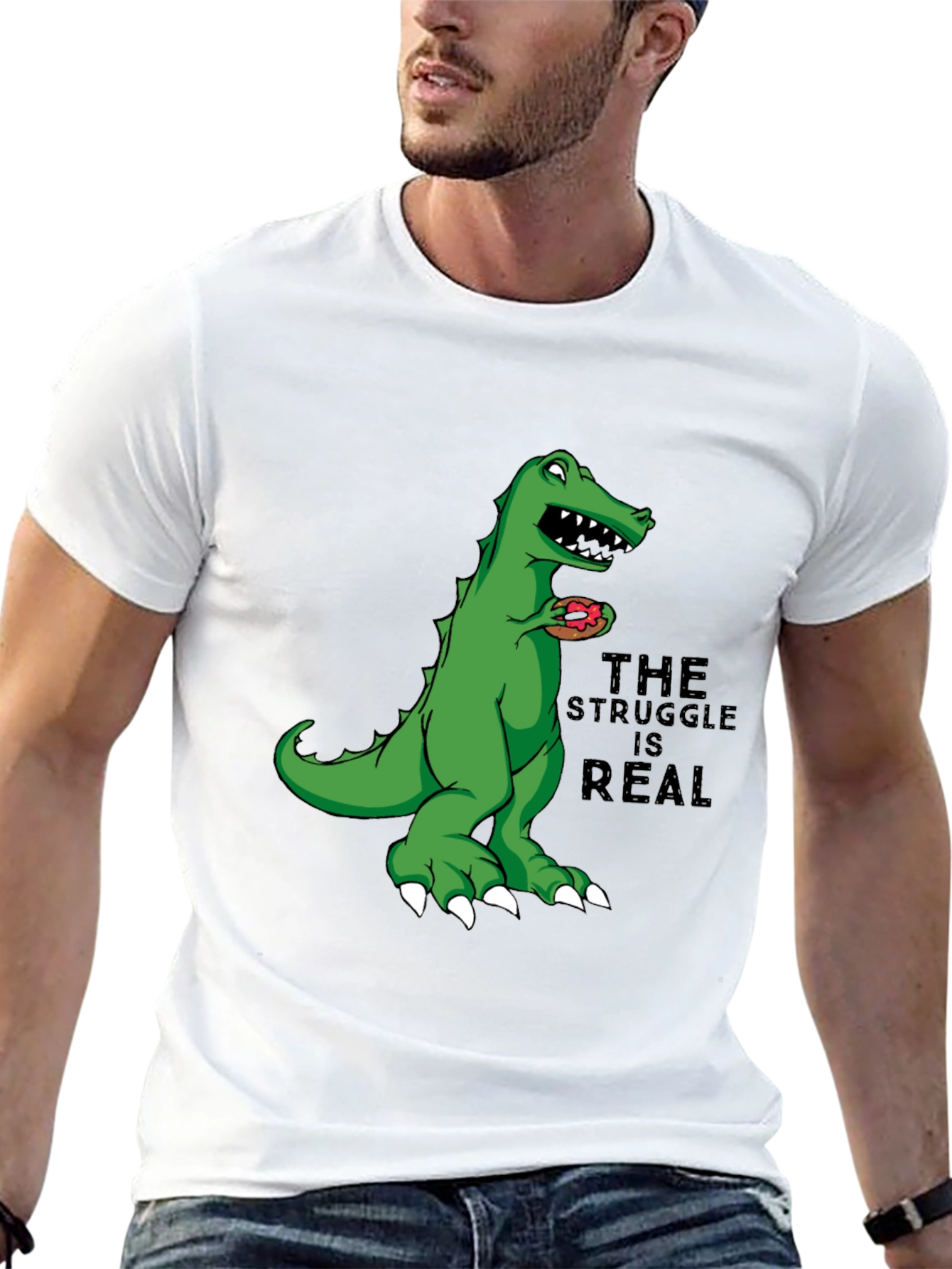 Dino Donut Struggle T-Shirt - Black