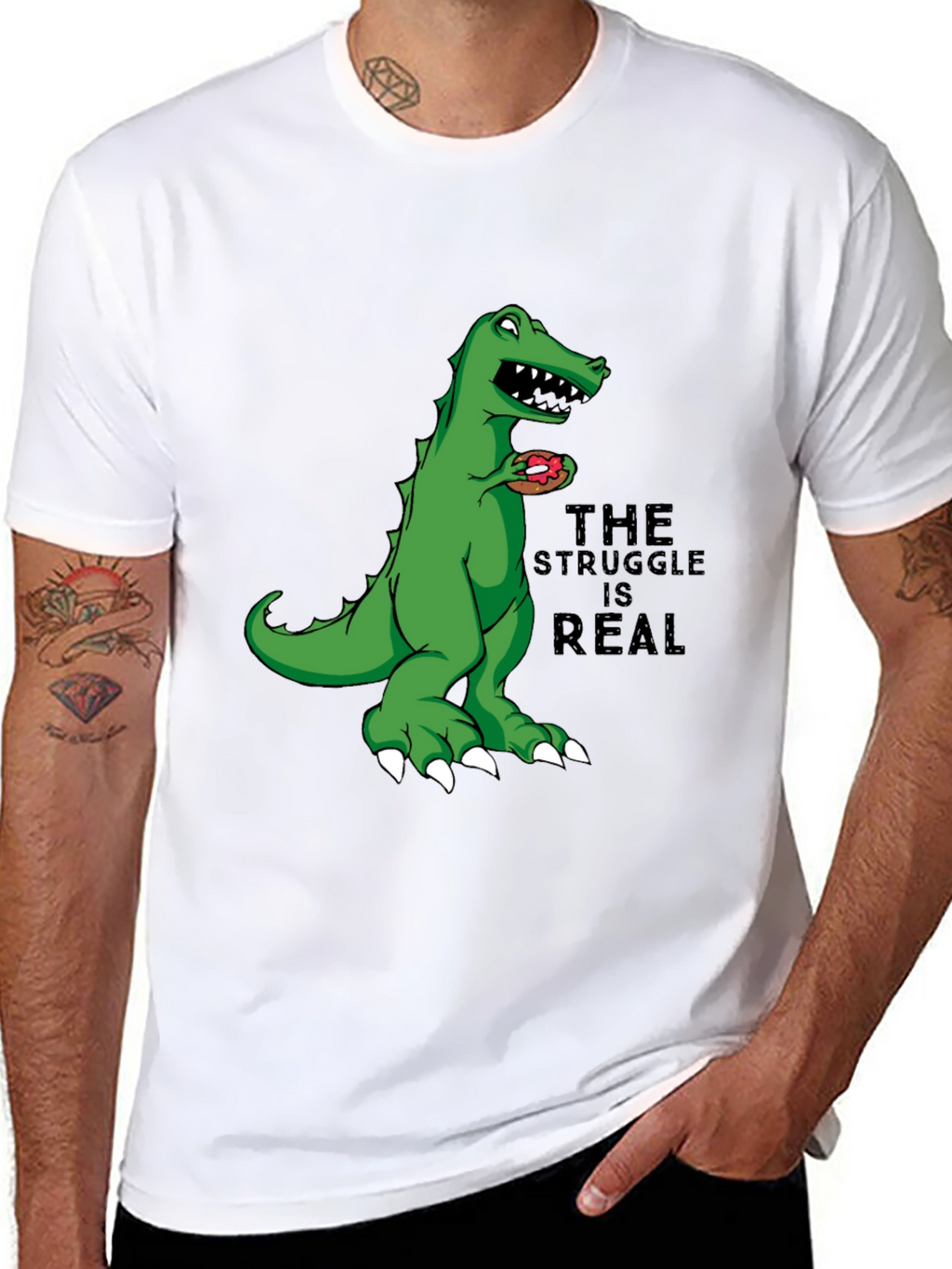 Dino Donut Struggle T-Shirt - Black