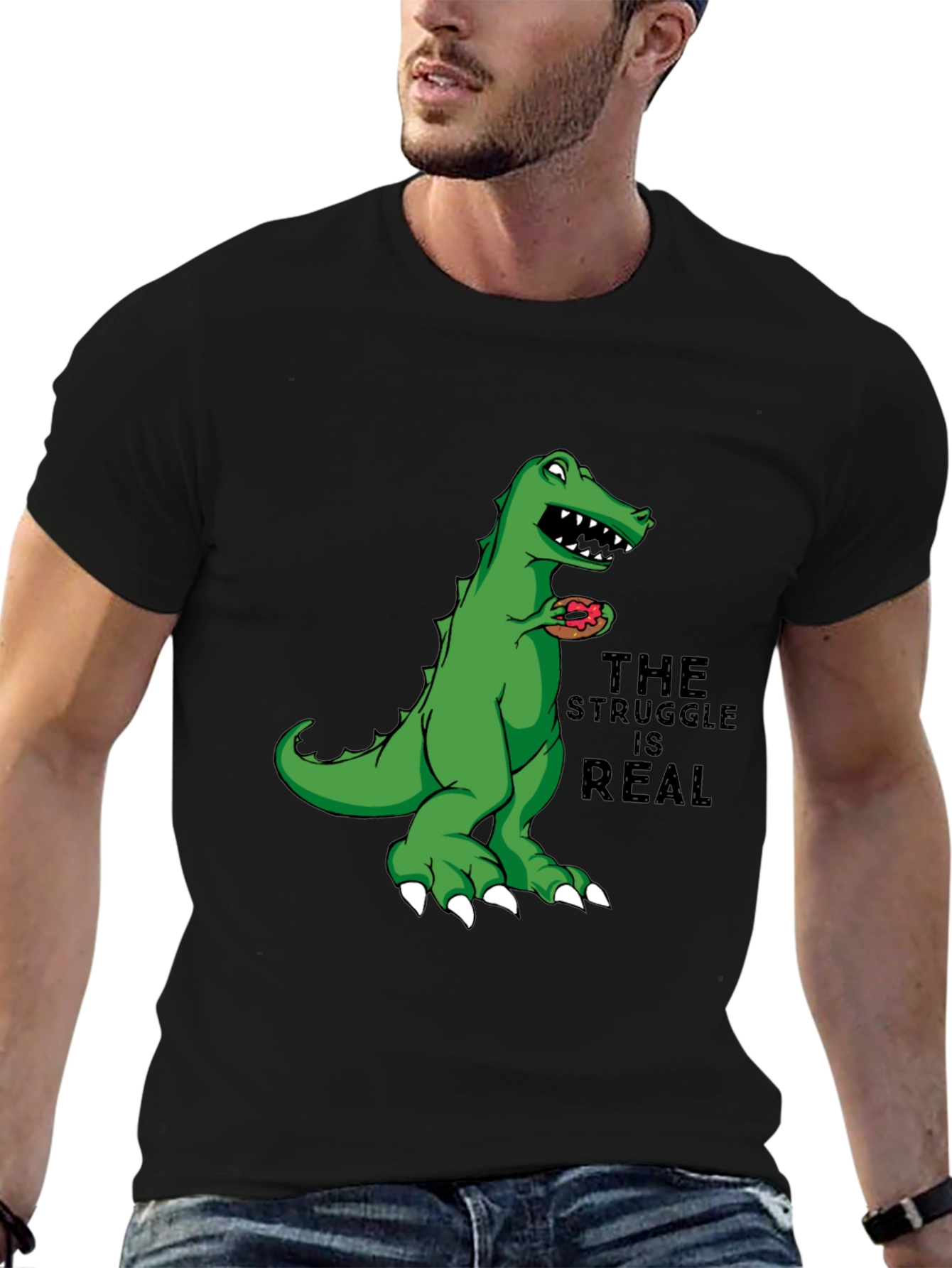 Dino Donut Struggle T-Shirt - Black