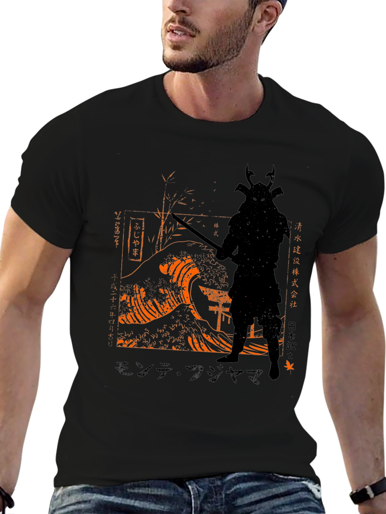 Samurai Wave Graphic Tee - Mens Black T-Shirt
