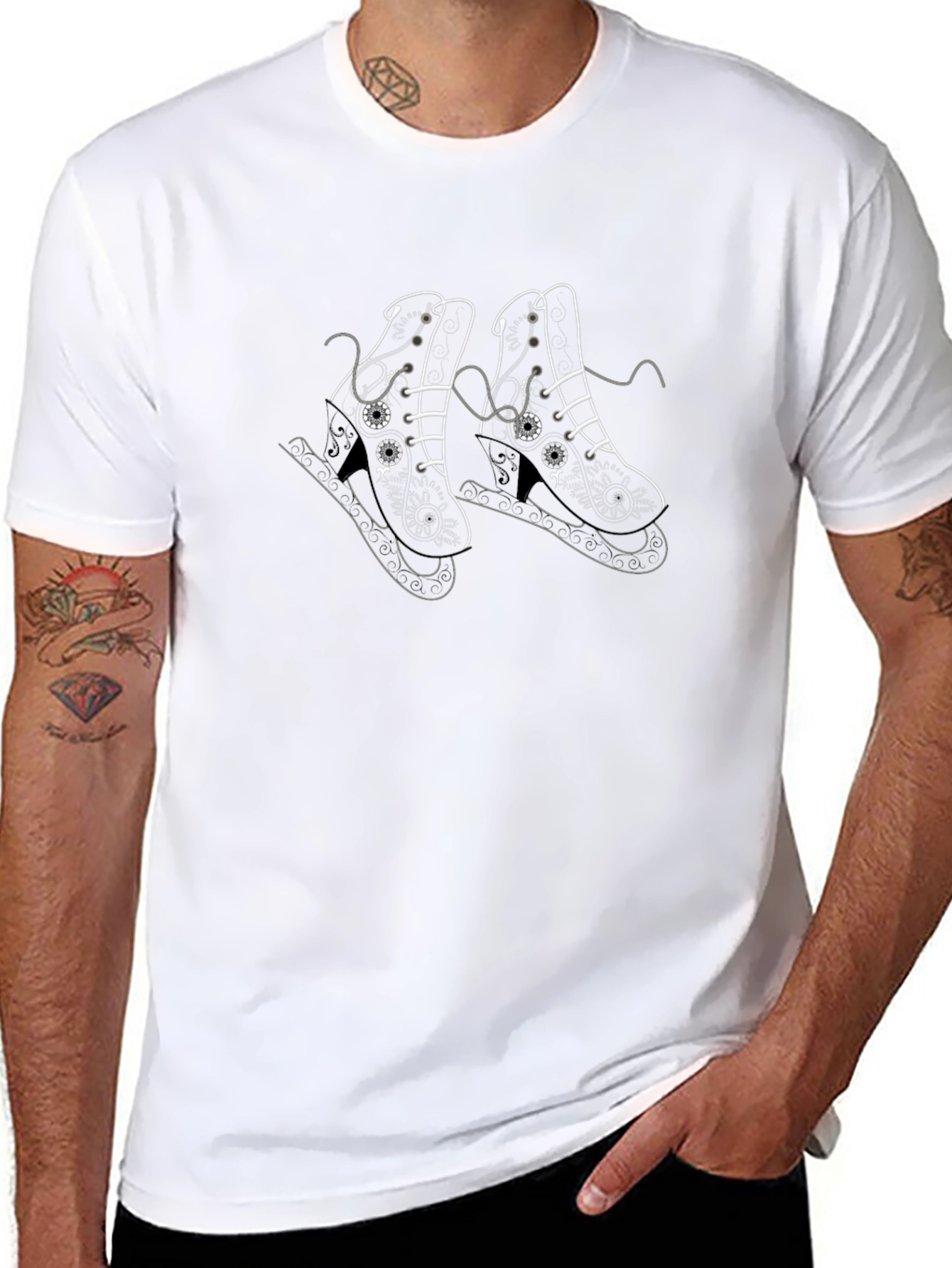 Black T-Shirt with Ice Skate Design