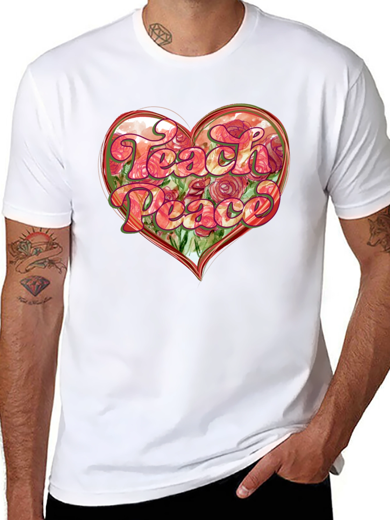 Teach Peace Heart Graphic T-Shirt