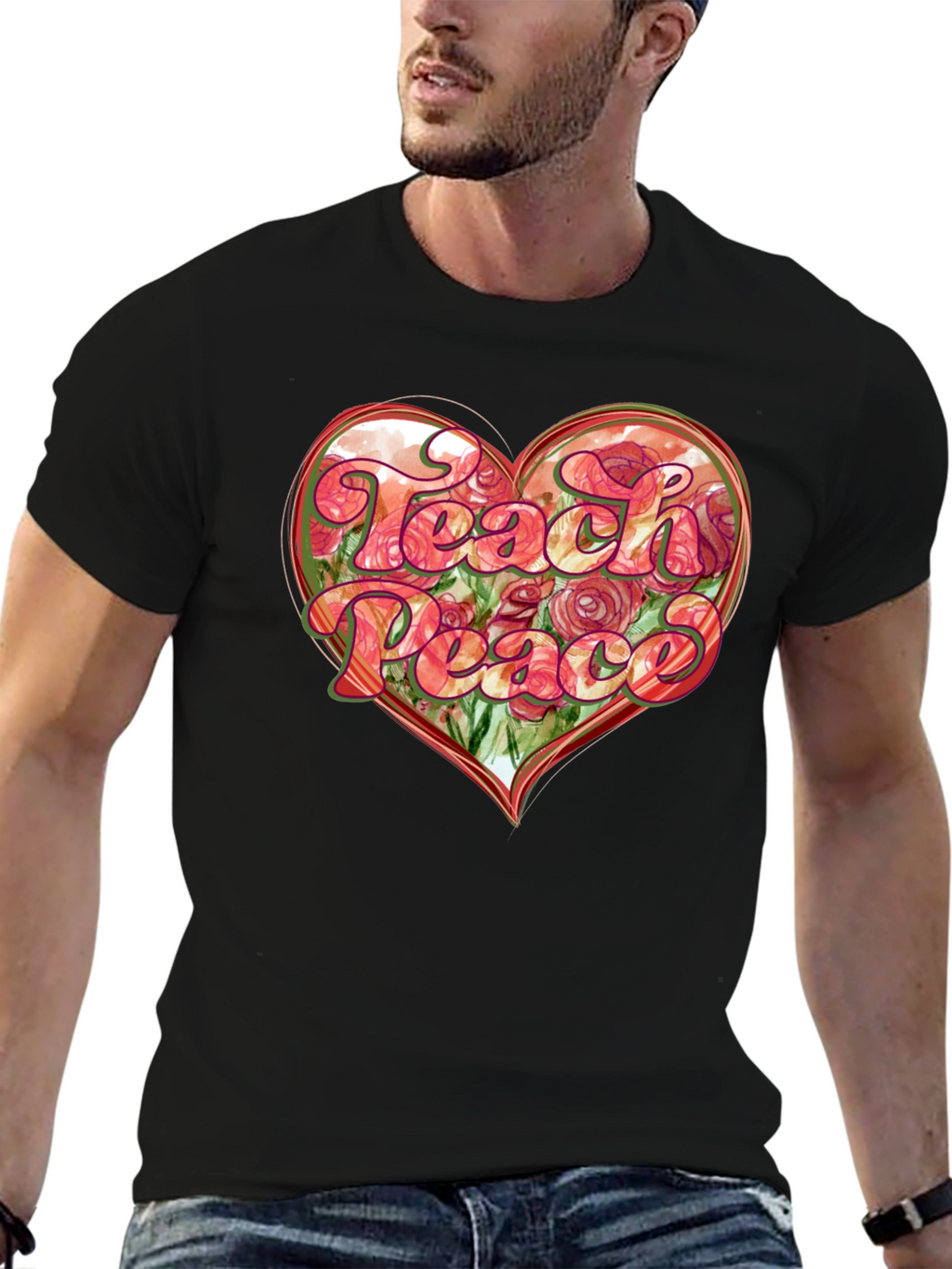 Teach Peace Heart Graphic T-Shirt