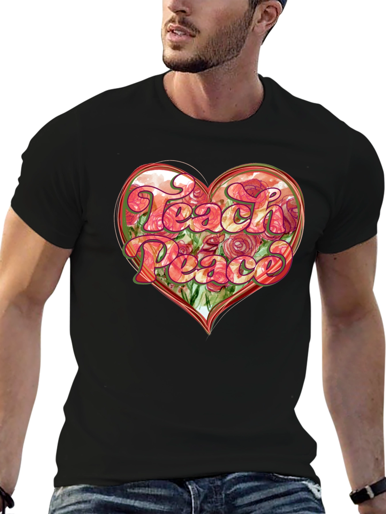 Teach Peace Heart Graphic T-Shirt