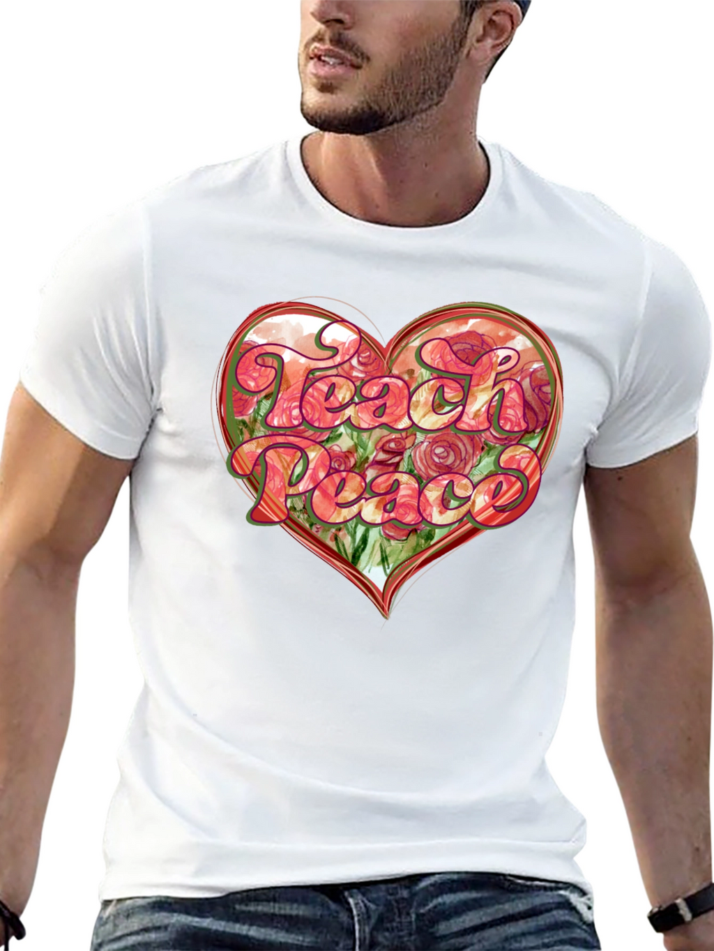 Teach Peace Heart Graphic T-Shirt