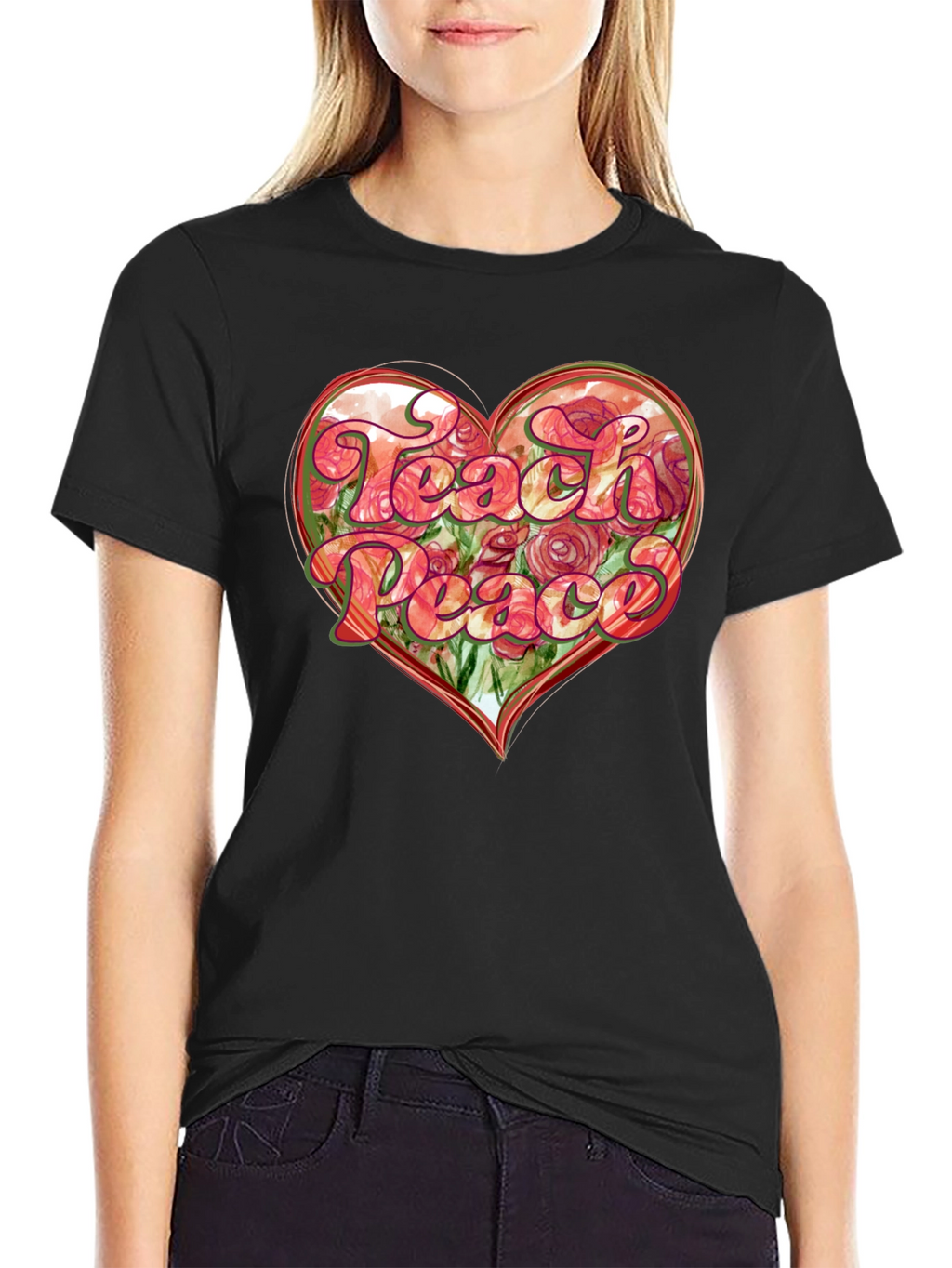 Teach Peace Heart Graphic T-Shirt