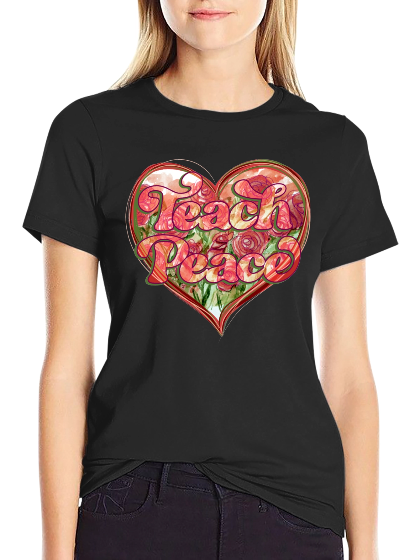 Teach Peace Heart Graphic T-Shirt
