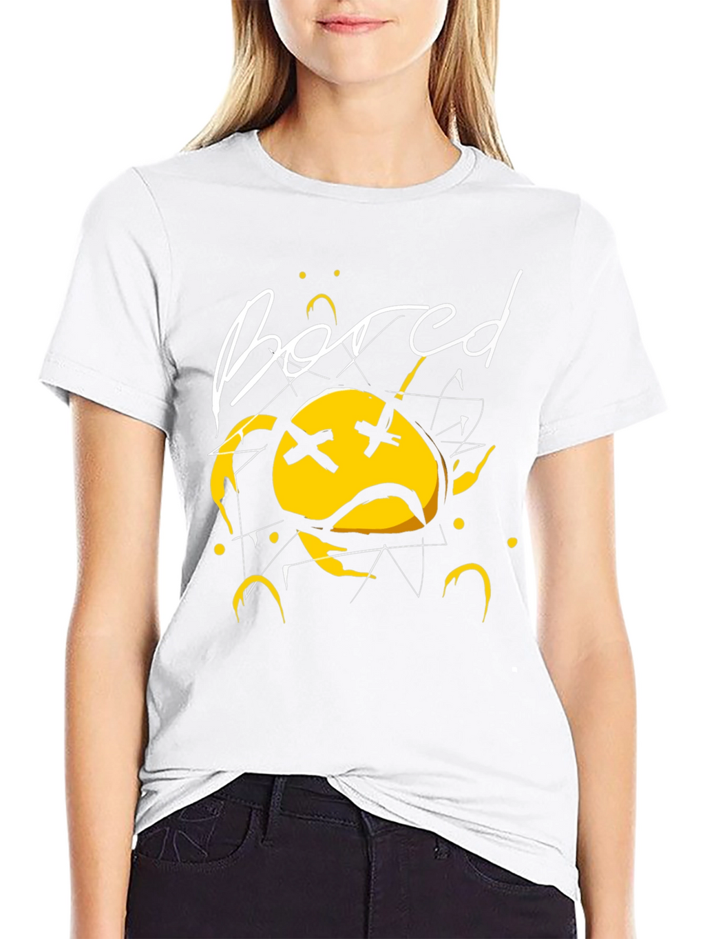 Bored Face Graphic T-Shirt - Stylish Black Tee