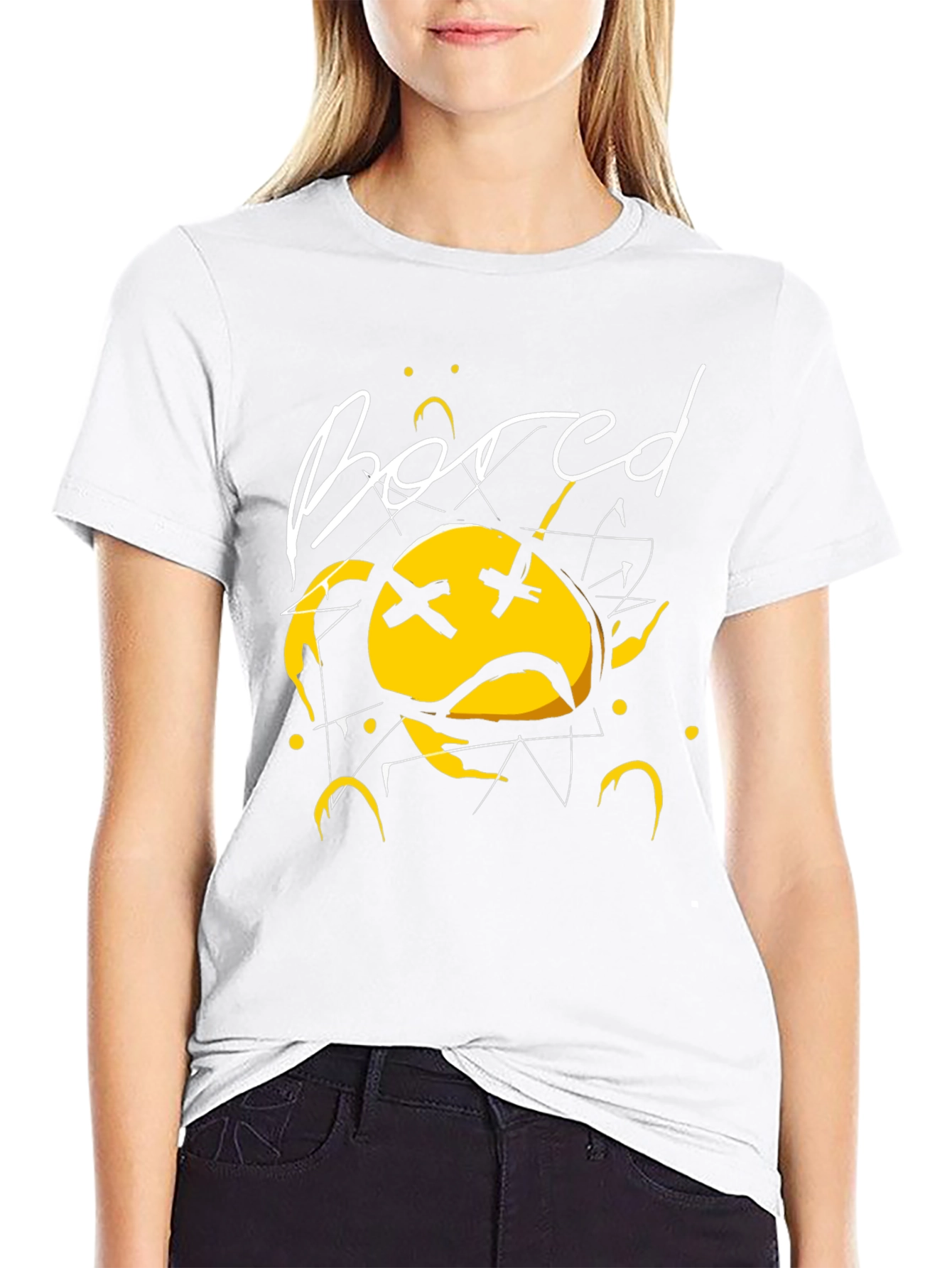 Bored Face Graphic T-Shirt - Stylish Black Tee