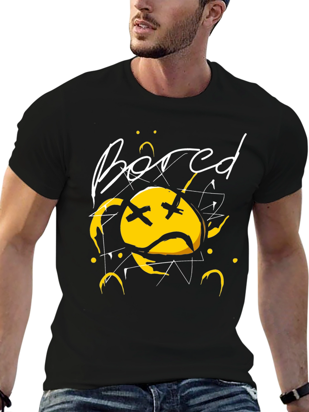 Bored Face Graphic T-Shirt - Stylish Black Tee