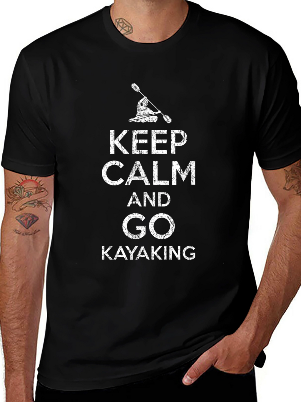 Keep Calm and Go Kayaking Graphic Tee - Black