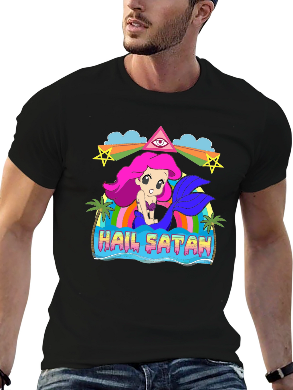 Hail Satan Mermaid Graphic T-Shirt