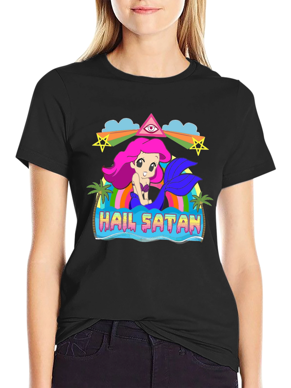 Hail Satan Mermaid Graphic T-Shirt