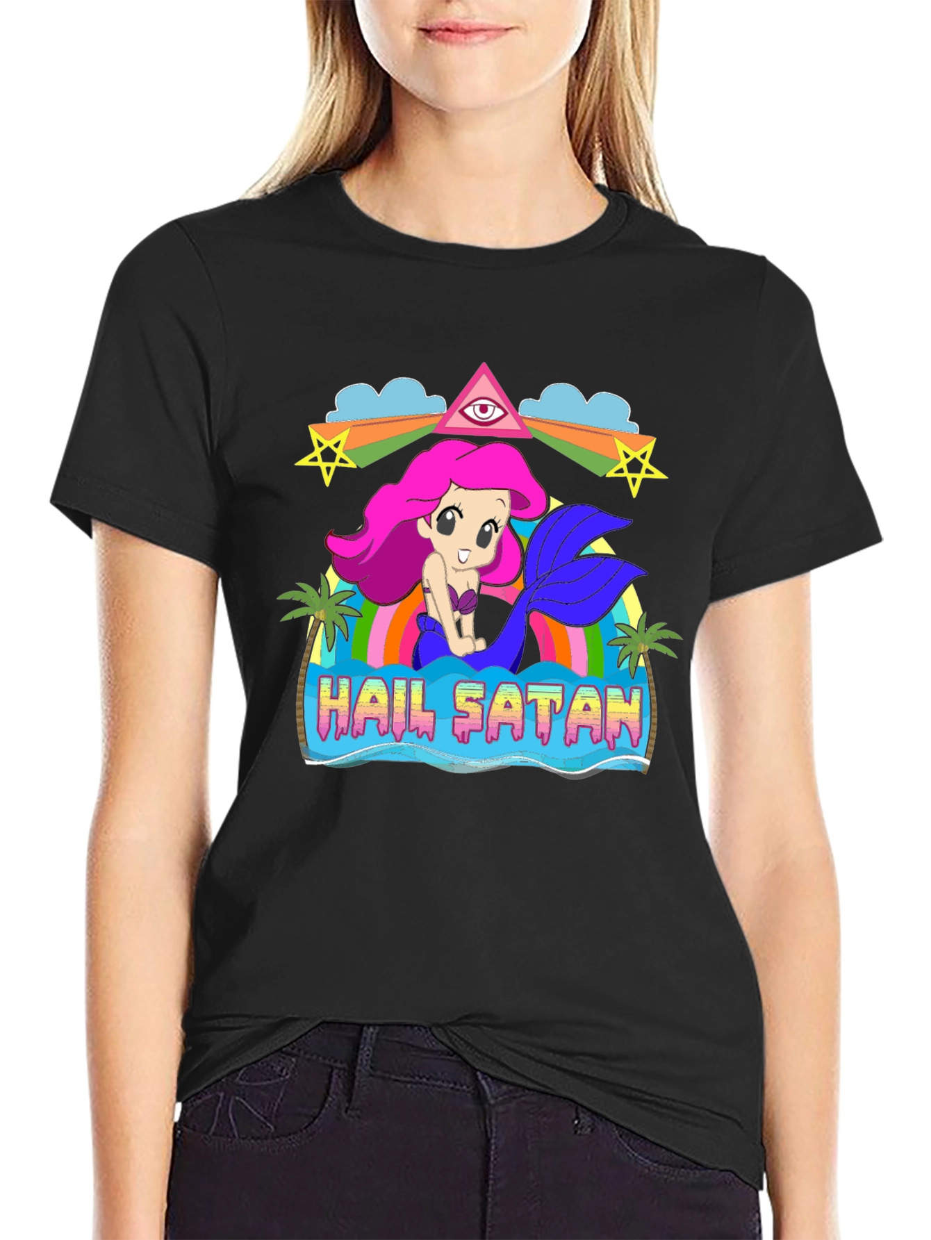 Hail Satan Mermaid Graphic T-Shirt