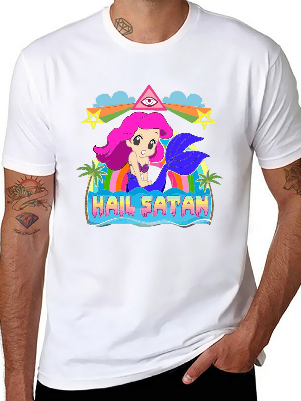 Hail Satan Mermaid Graphic T-Shirt