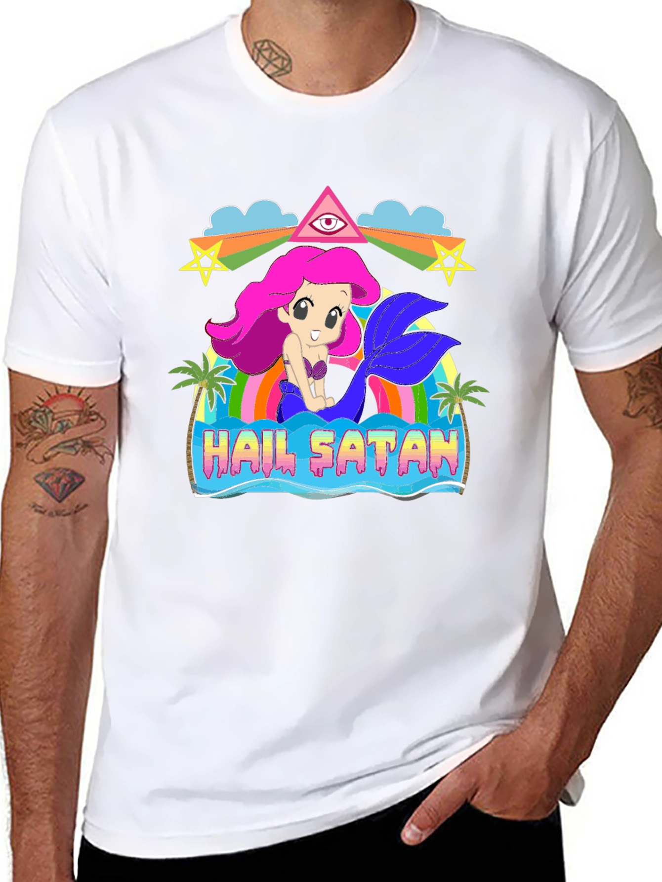 Hail Satan Mermaid Graphic T-Shirt