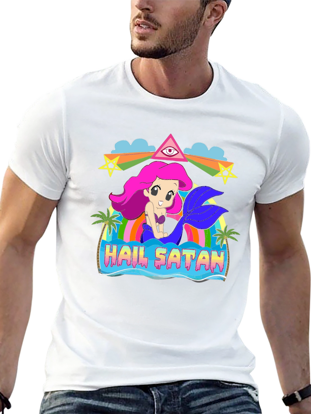 Hail Satan Mermaid Graphic T-Shirt