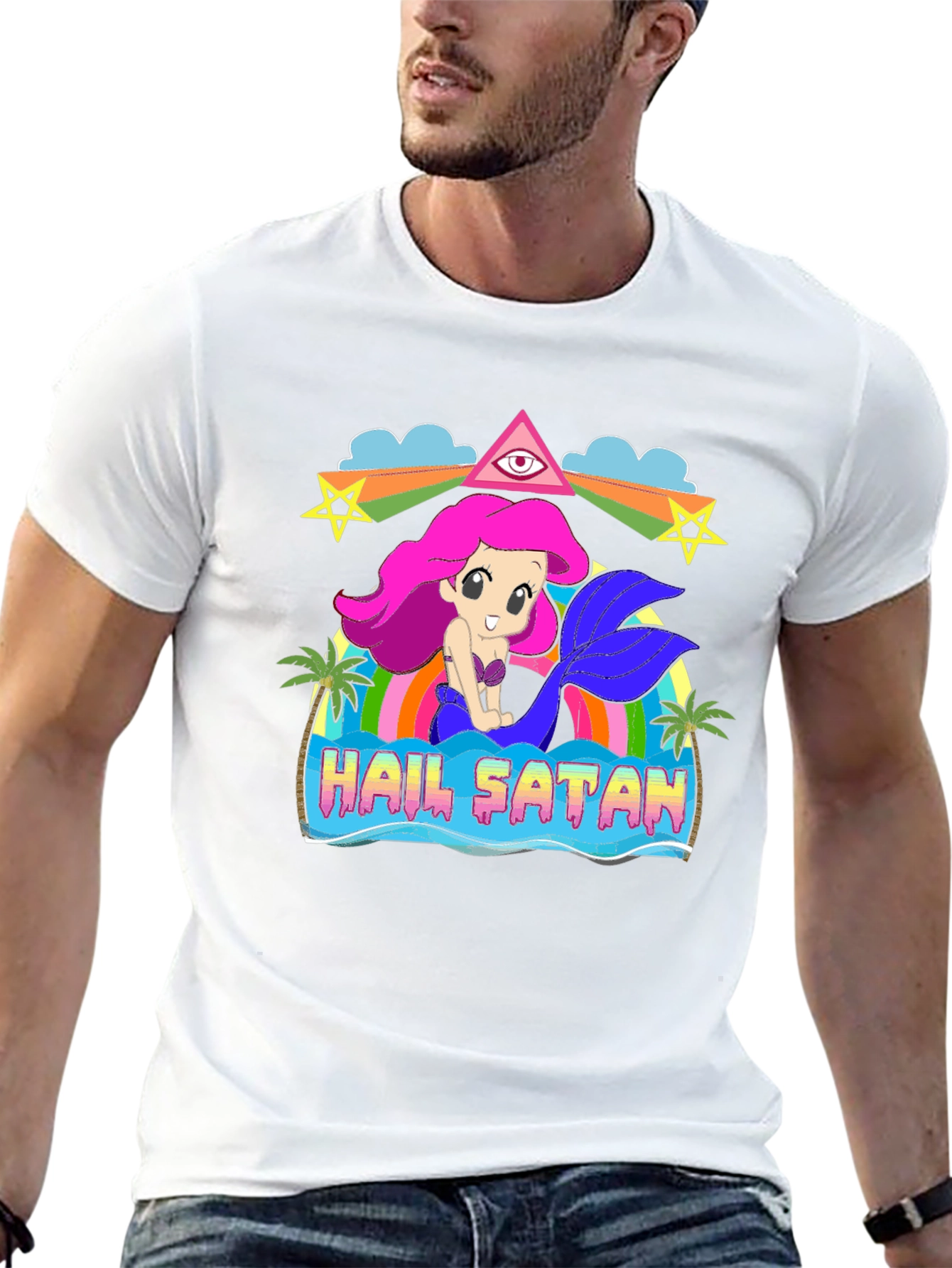 Hail Satan Mermaid Graphic T-Shirt