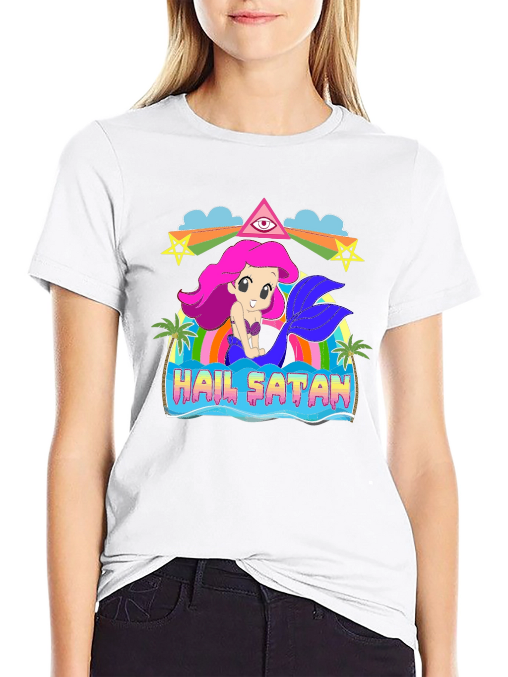 Hail Satan Mermaid Graphic T-Shirt