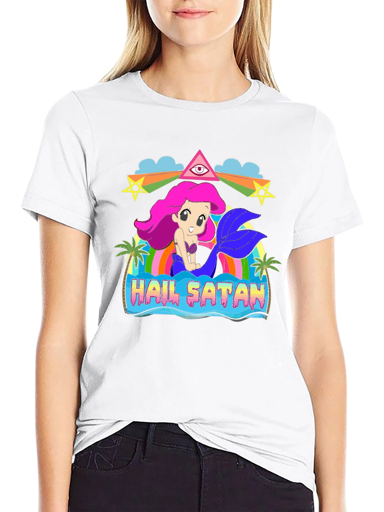 Hail Satan Mermaid Graphic T-Shirt