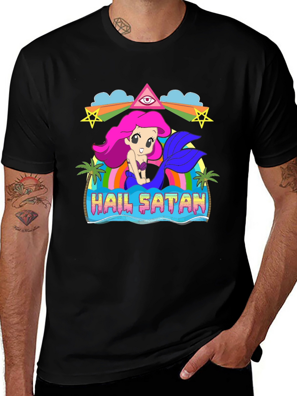 Hail Satan Mermaid Graphic T-Shirt
