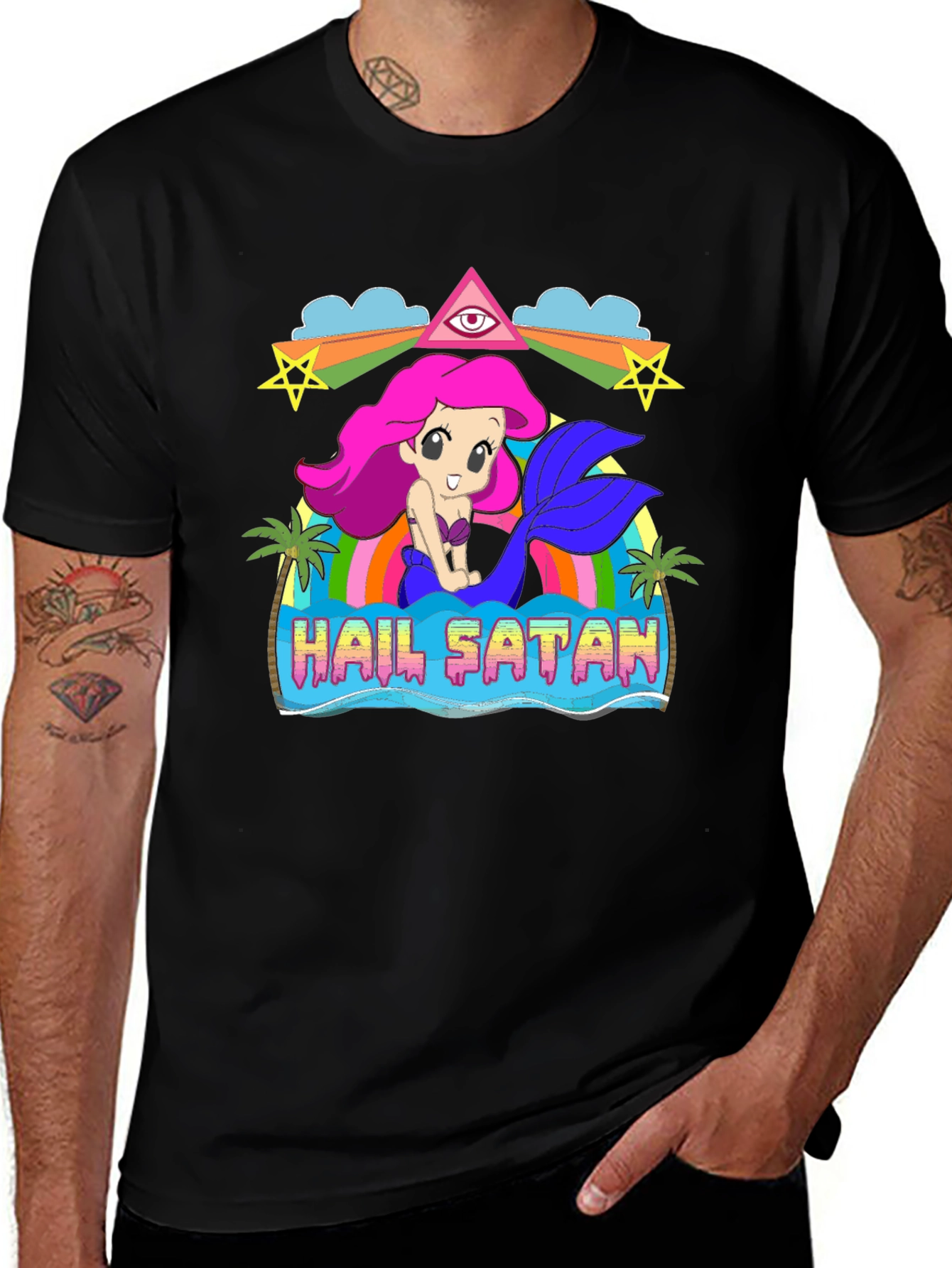 Hail Satan Mermaid Graphic T-Shirt