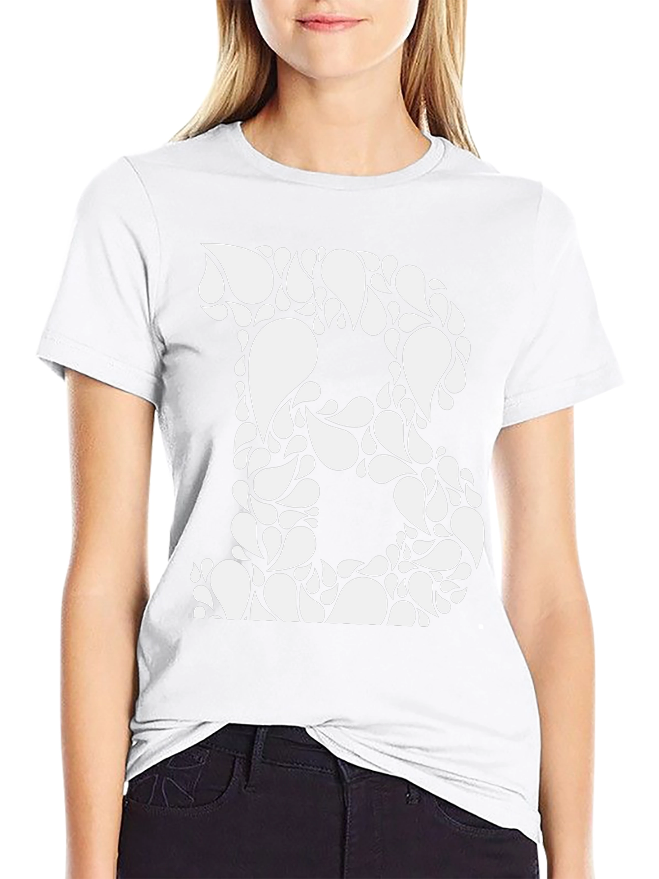 Black Tee with White Floral Letter B Design