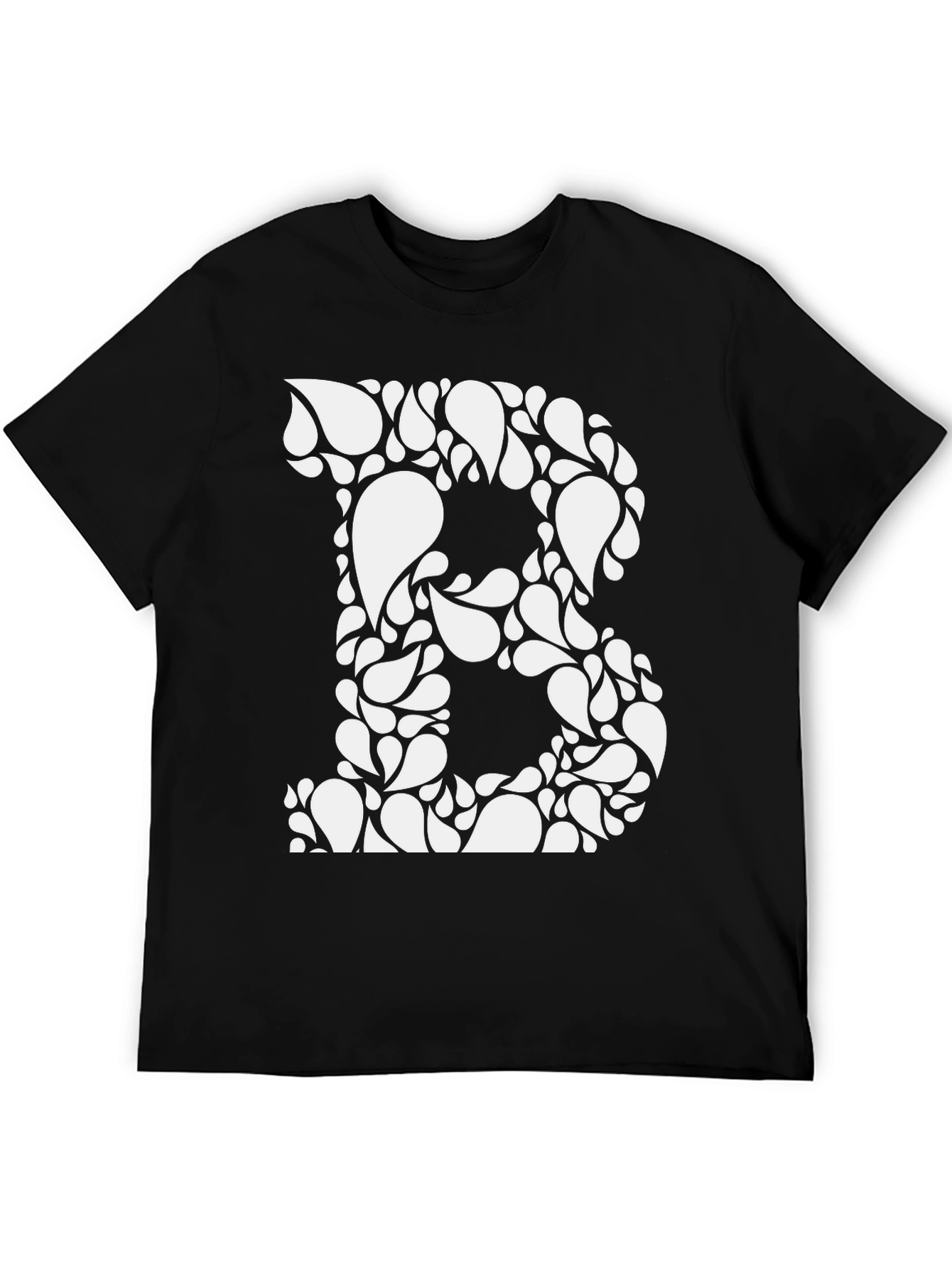 Black Tee with White Floral Letter B Design