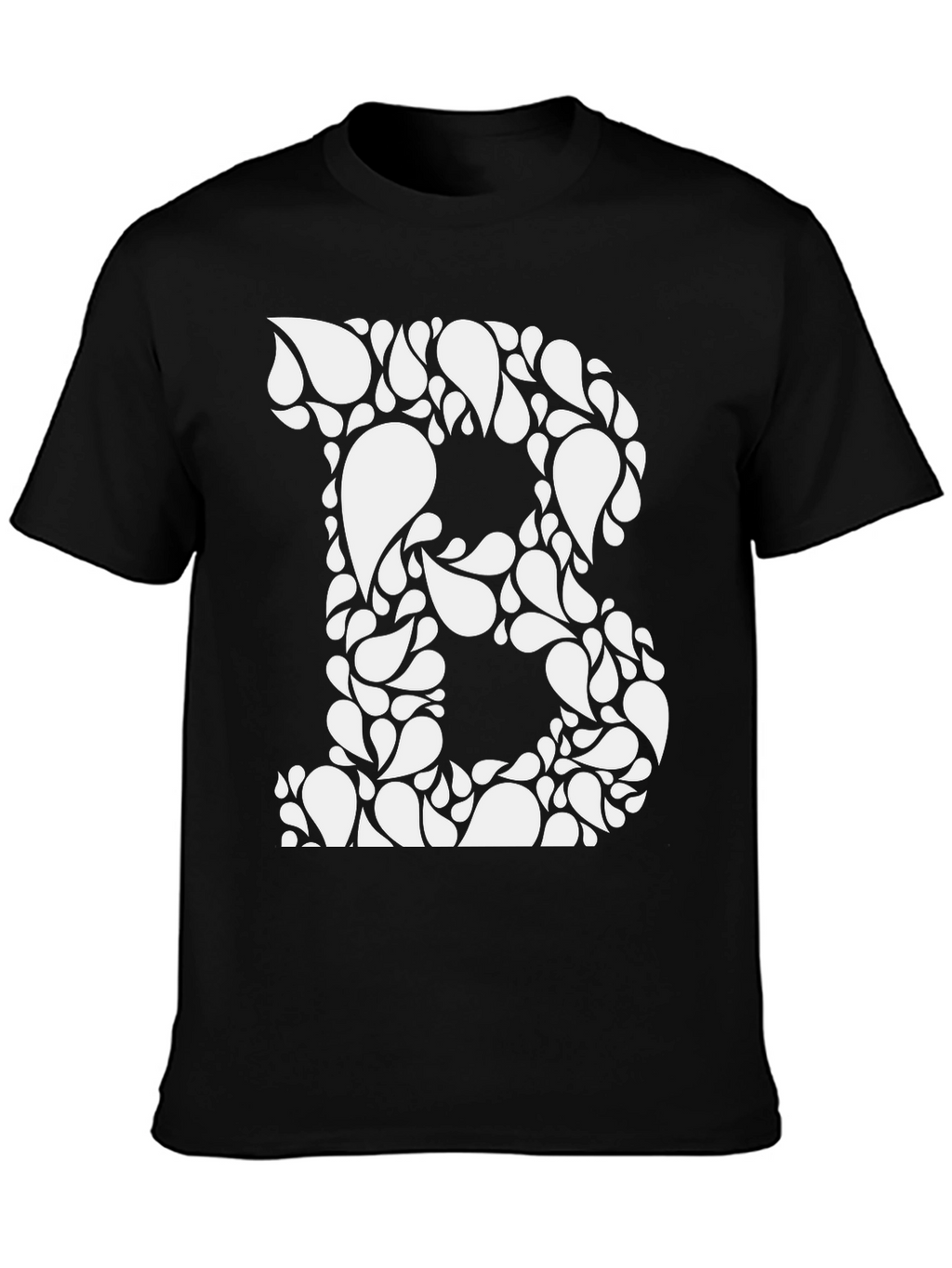 Black Tee with White Floral Letter B Design