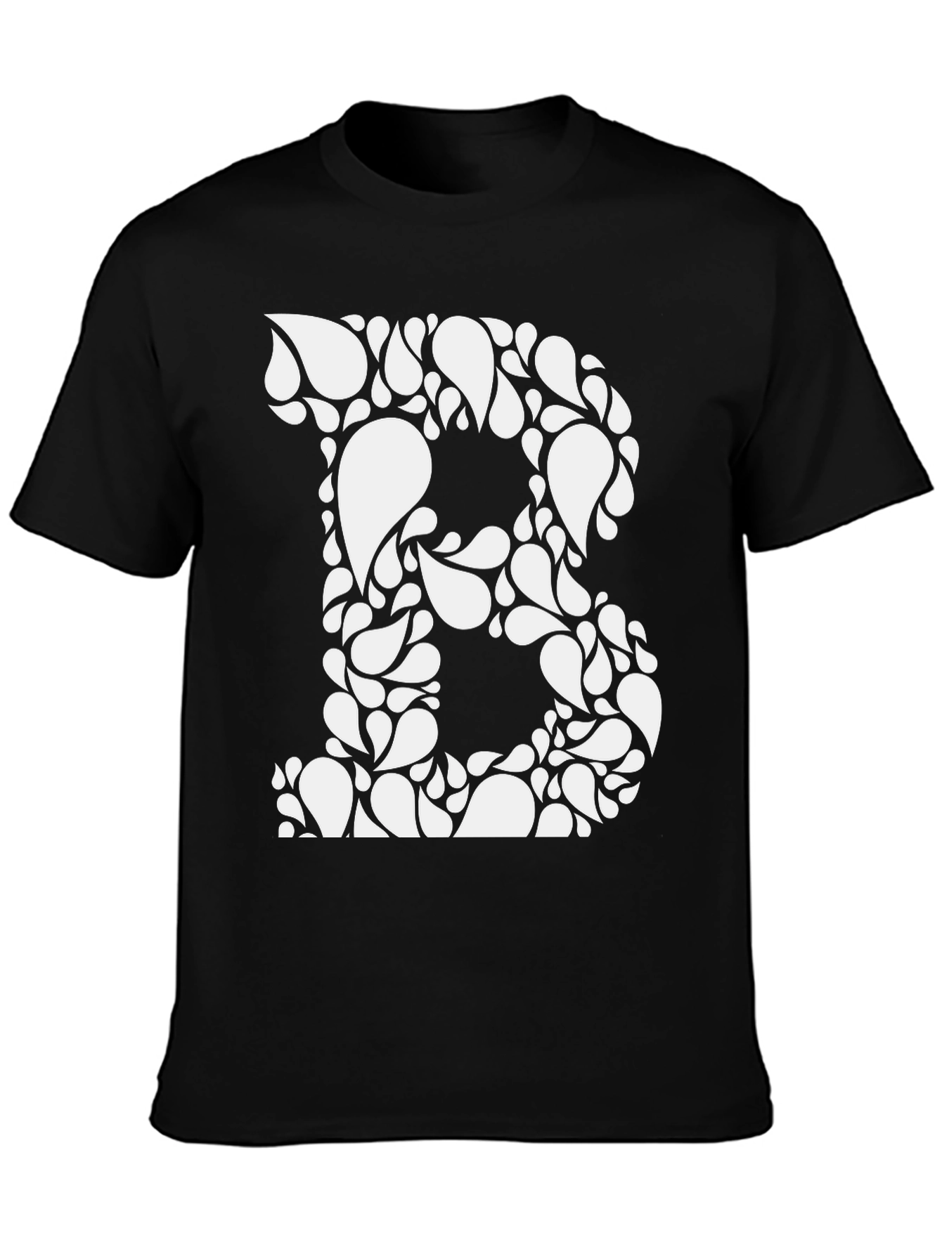 Black Tee with White Floral Letter B Design