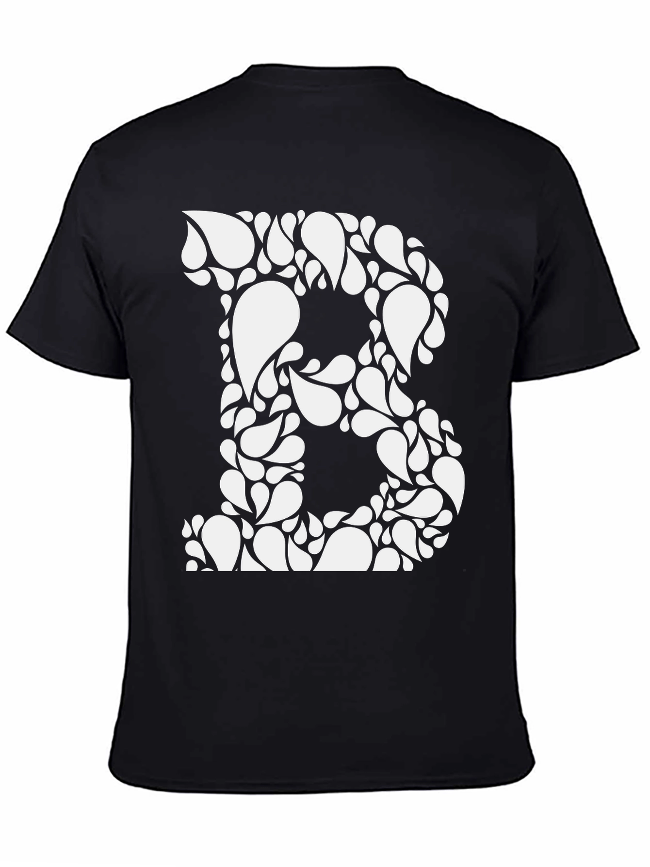 Black Tee with White Floral Letter B Design