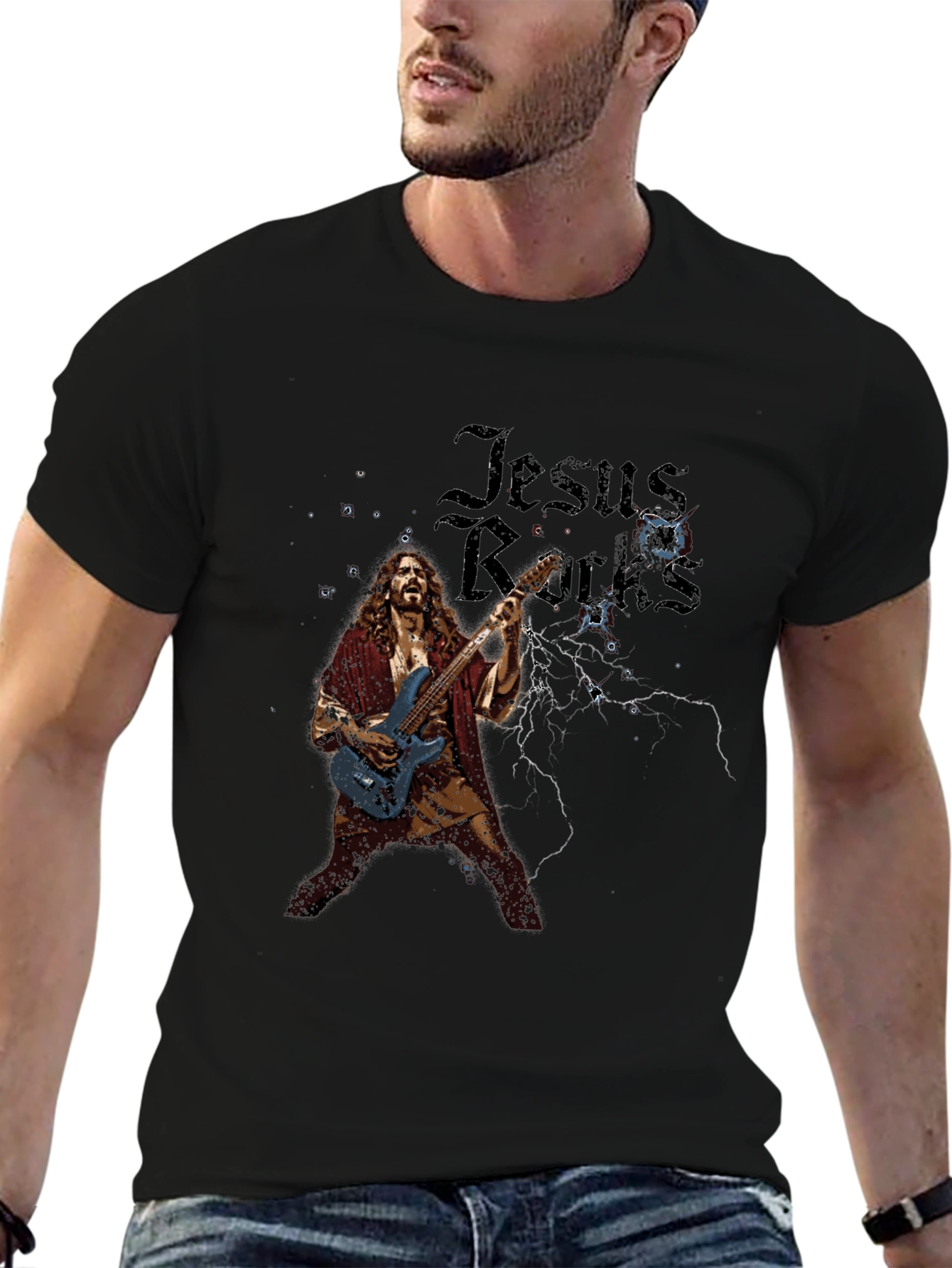 Jesus Rocks T-Shirt - Black Graphic Tee