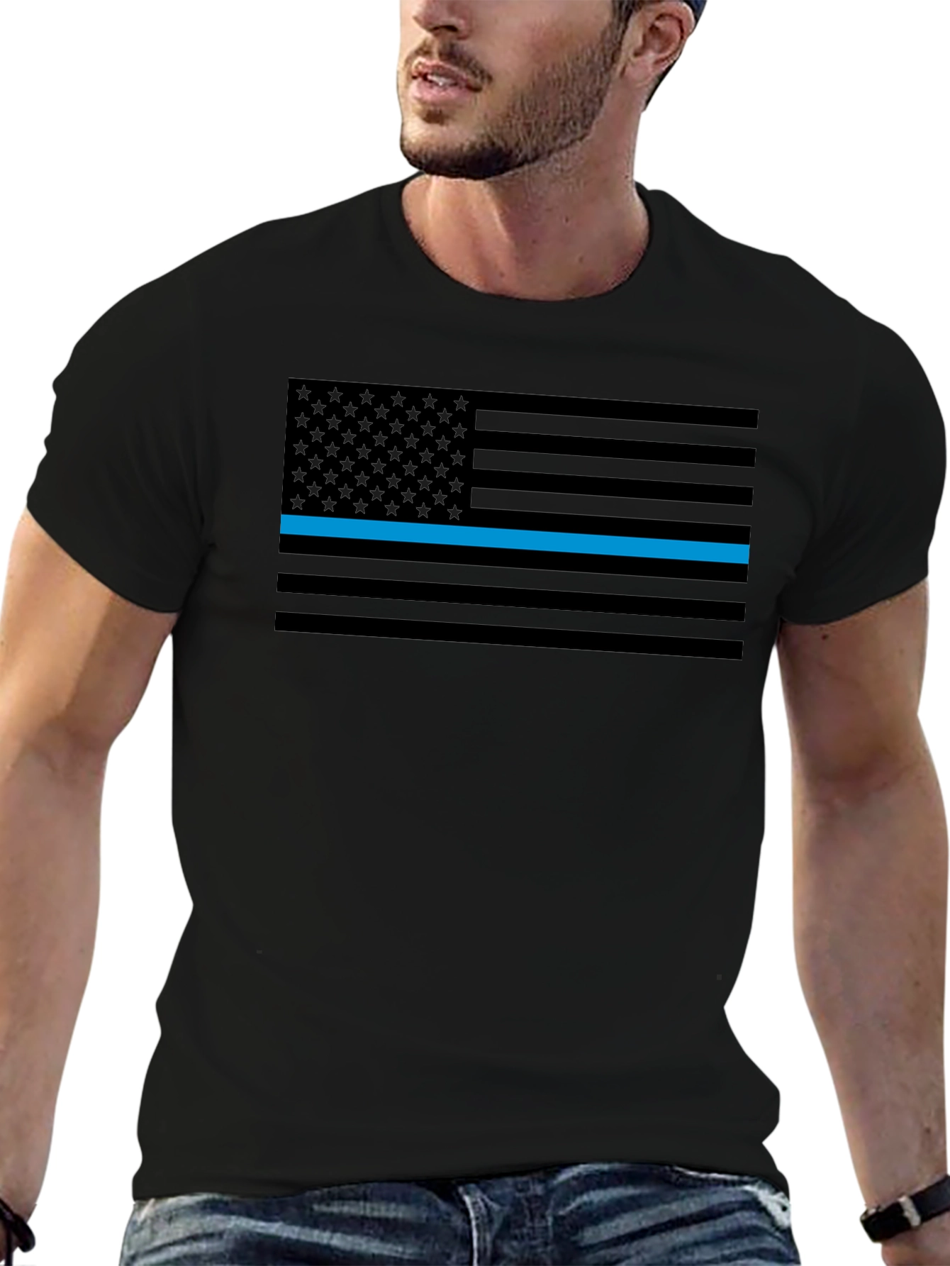 Thin Blue Line American Flag Graphic Tee - Black